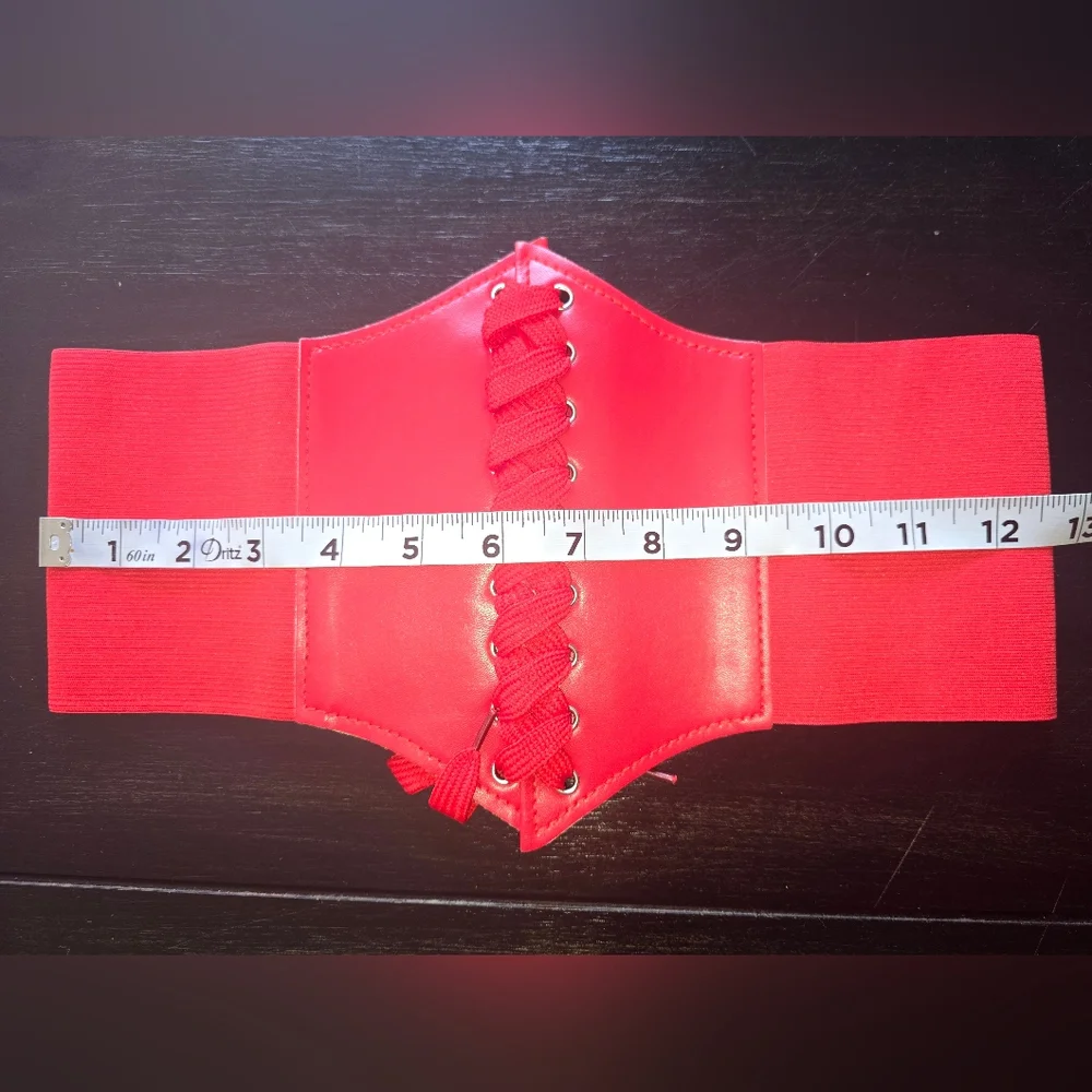 Corset Style Wide Girdle Red Fashion Elastic‎ Faux Leather Skinny Elastic Belt